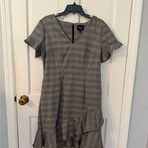 ECI Gray Plaid Asymmetrical Dress